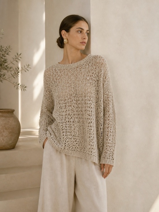 Beymer Club Tops - Beymen Club Woman Beige Open Knit Crochet Sweater MEDIUM Boho Luxury Resortwear